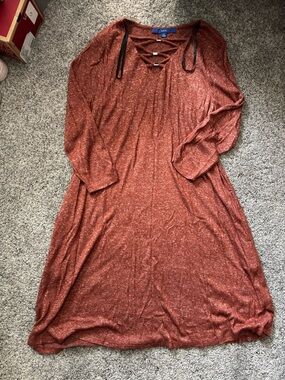 Apt. 9 Rust Lace-Up V-Neck Long Sleeve Dress